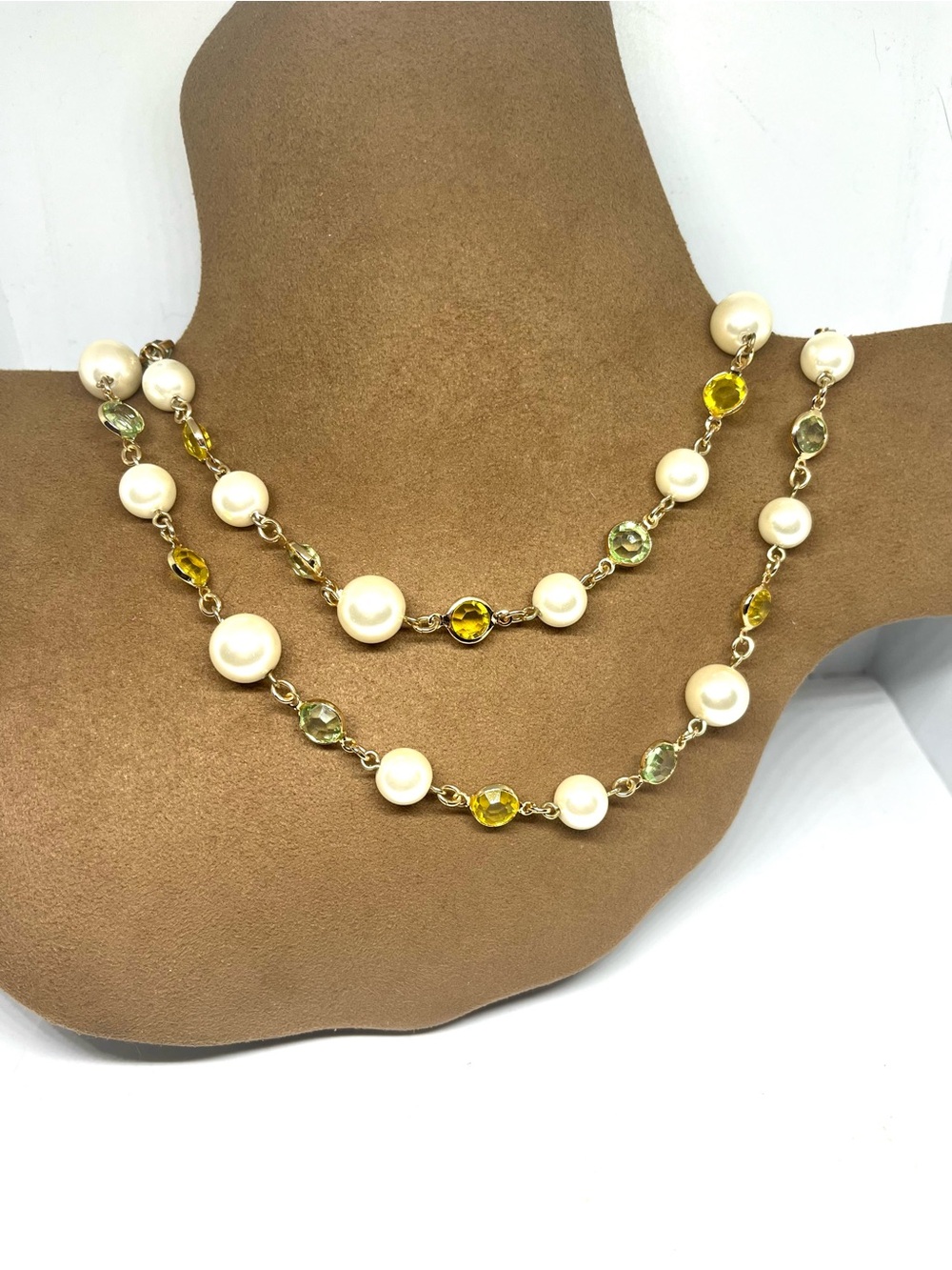 Charter Club Gold-Tone Pearl and Yellow Crystal Station Necklace